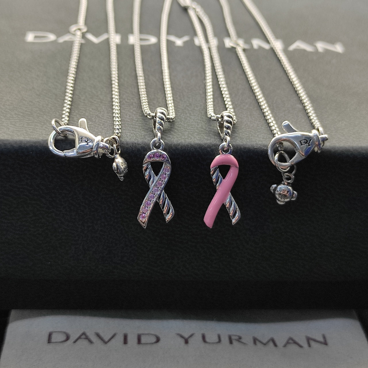 Crystal Pink Ribbon Charm Necklace
