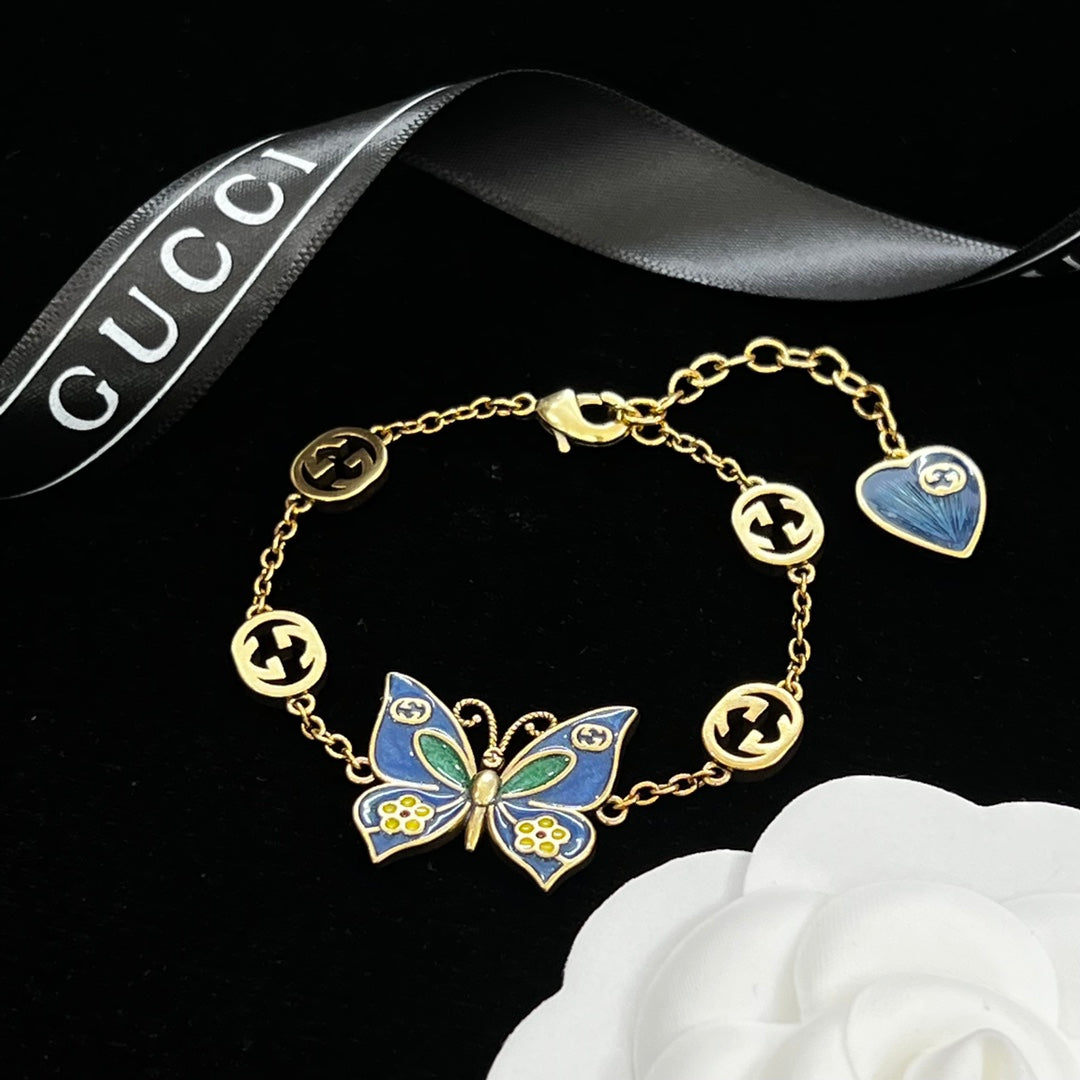 Vintage Cloisonné Butterfly Logo Chain Full Jewelry Set