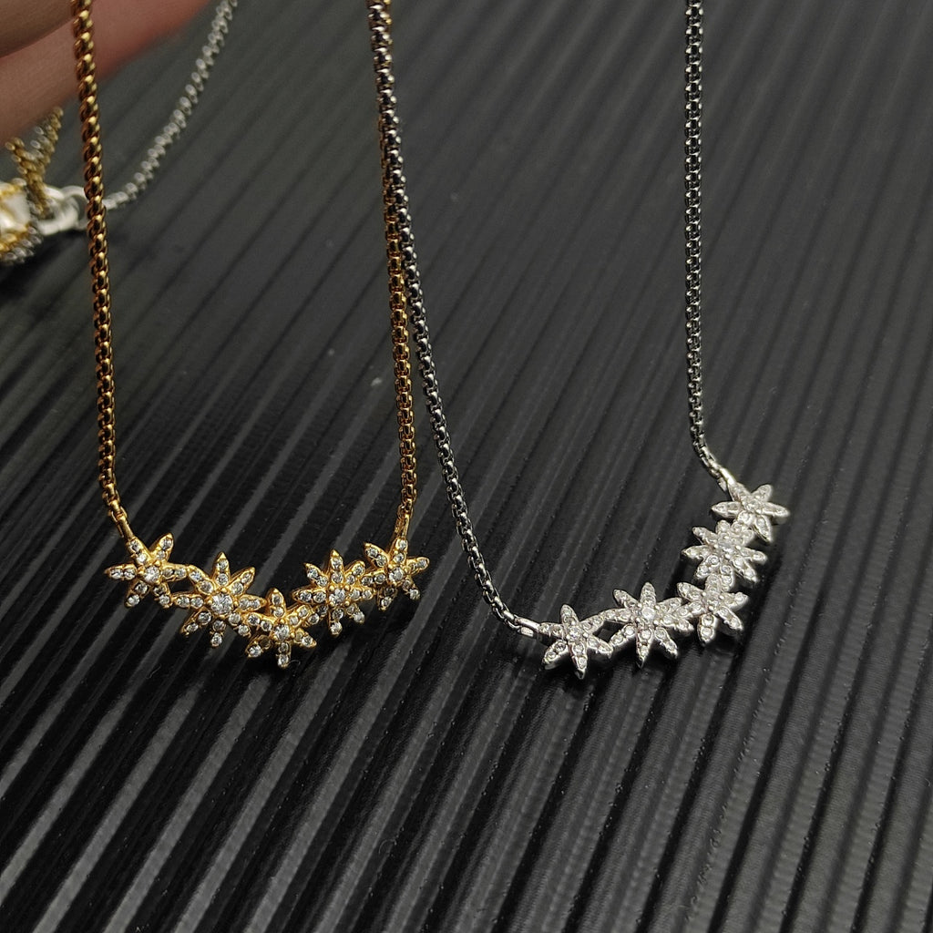 Triple Starburst Cluster Pavé Necklace