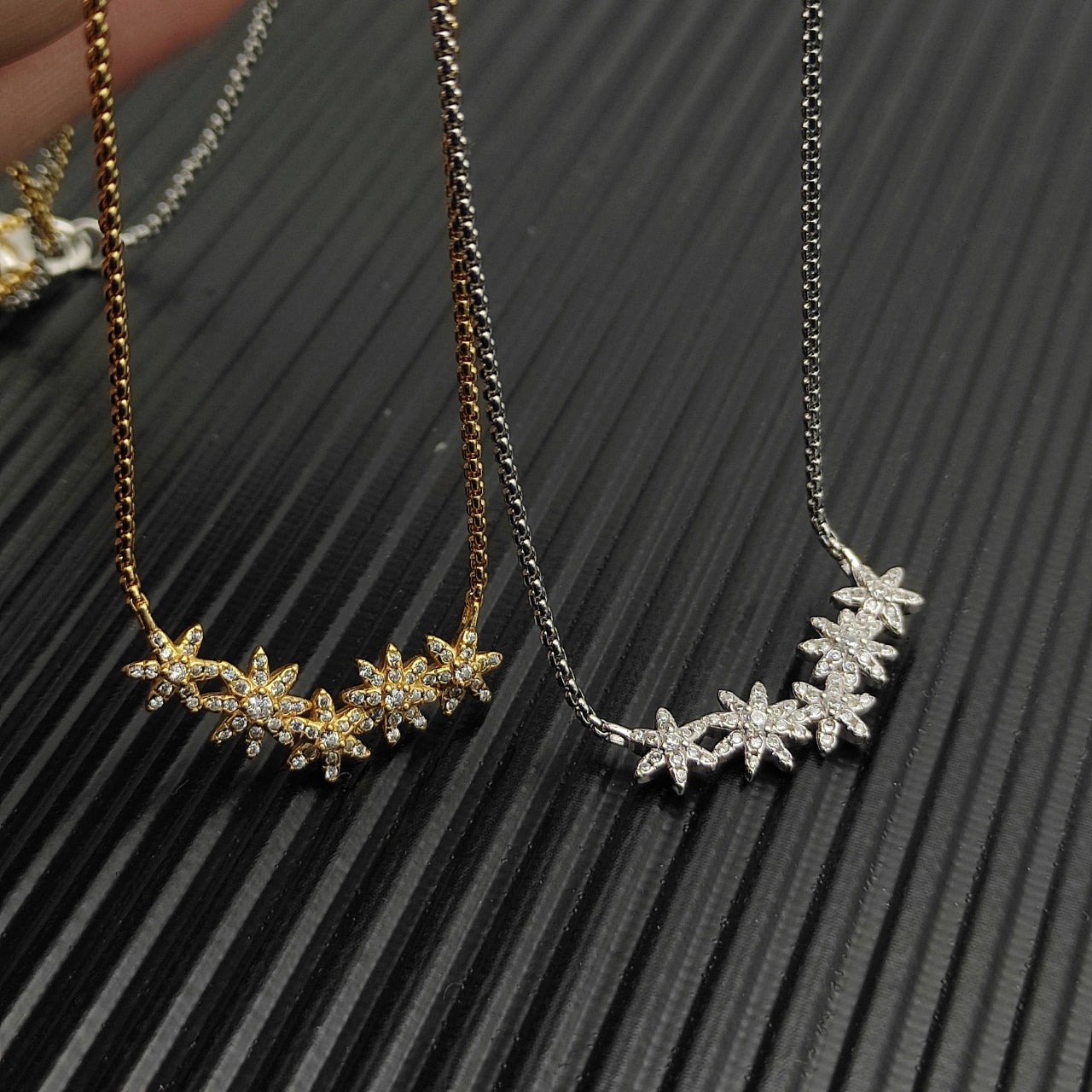 Triple Starburst Cluster Pavé Necklace