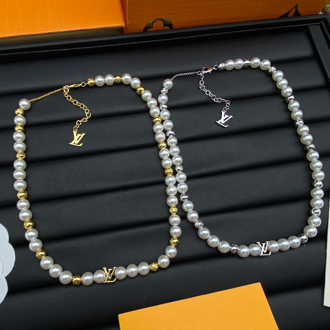 Faux Pearl & Gold Beaded Spacer Choker Necklace