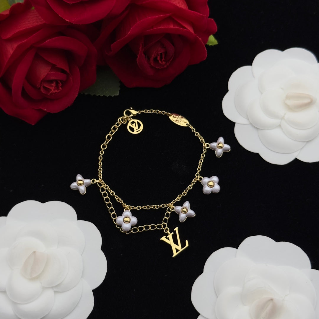 White Ceramic Flower & Logo Charm 3-Piece Set