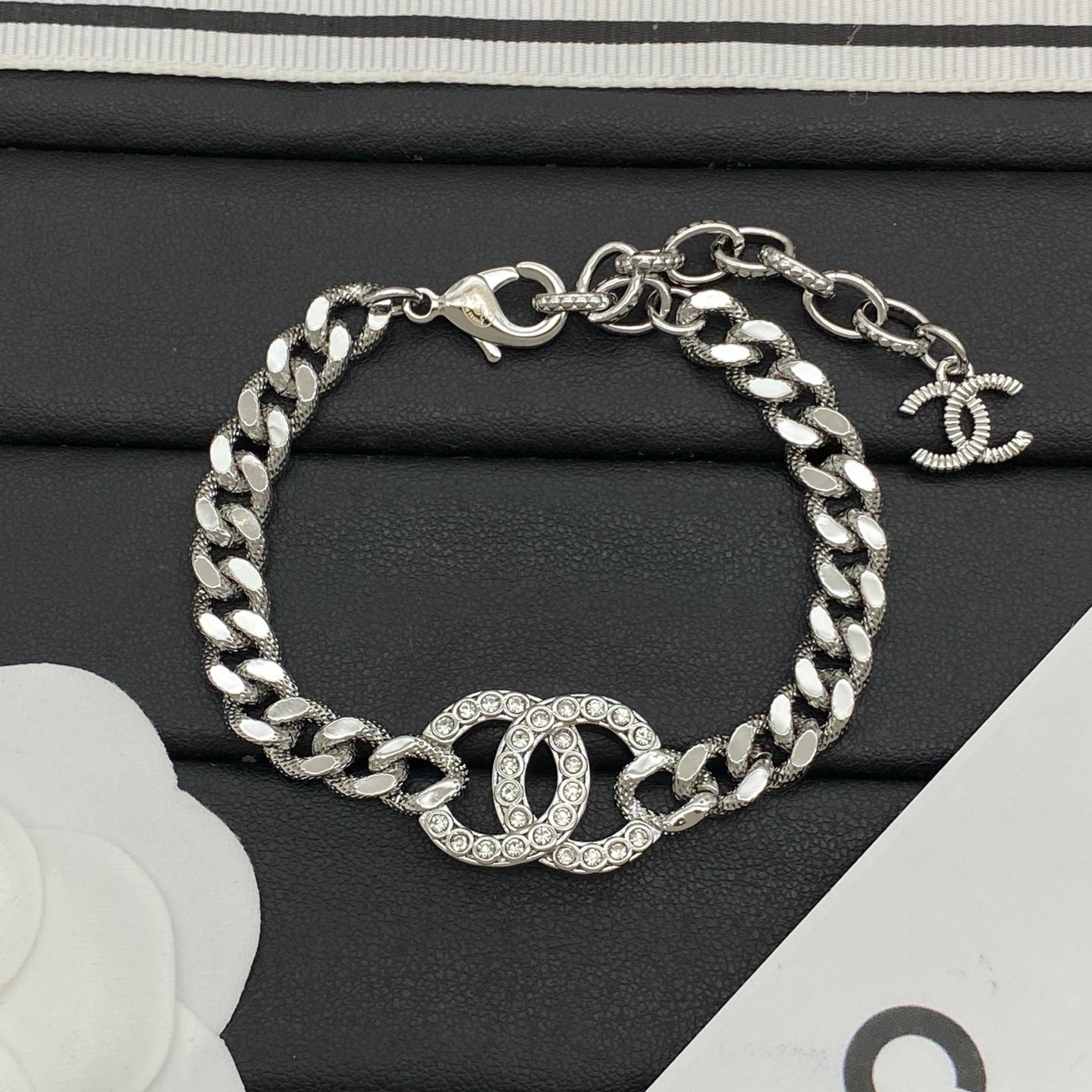 Chunky Cuban Chain Necklace & Bracelet Set | Crystal Pavé Logo Center Link | Gold-Tone