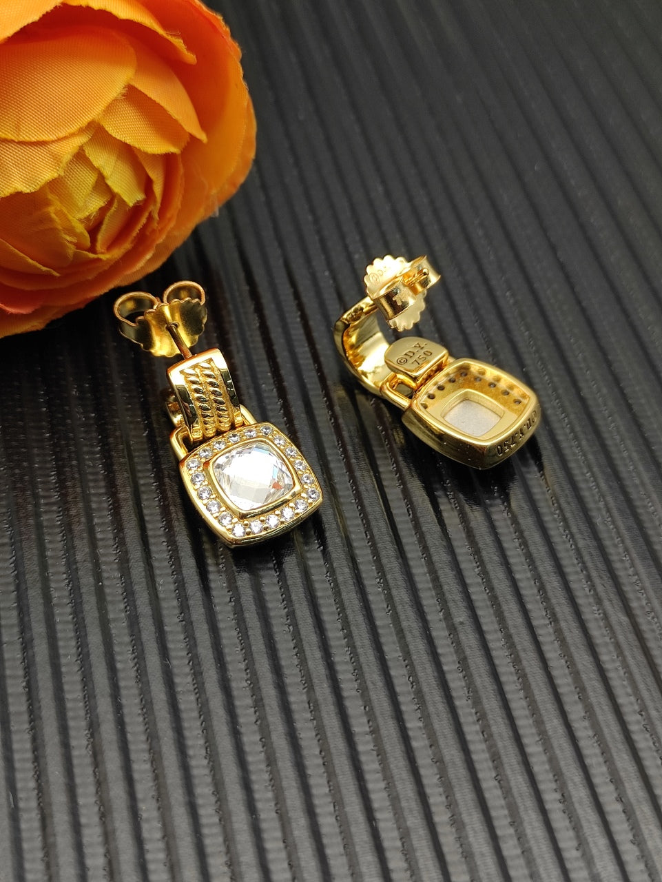 Pavé Halo Cushion Gemstone Drop Earrings