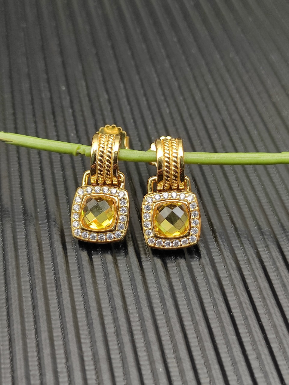 Pavé Halo Cushion Gemstone Drop Earrings