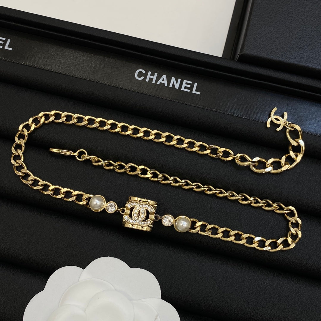 Crystal Interlocking Loop & Pearl Accent Cuban Link Jewelry Set