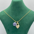 Crystal Heart Lock & Striped Ceramic Bead Charm Necklace