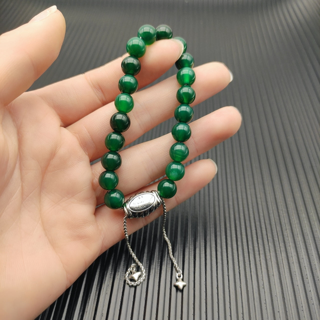 Natural Gemstone Bead Stretch Bracelet with Star Charm