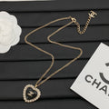 Pearl Halo Heart Pendant Necklace & Stud Earring Set | Enamel Logo | Curb Chain | Black & White