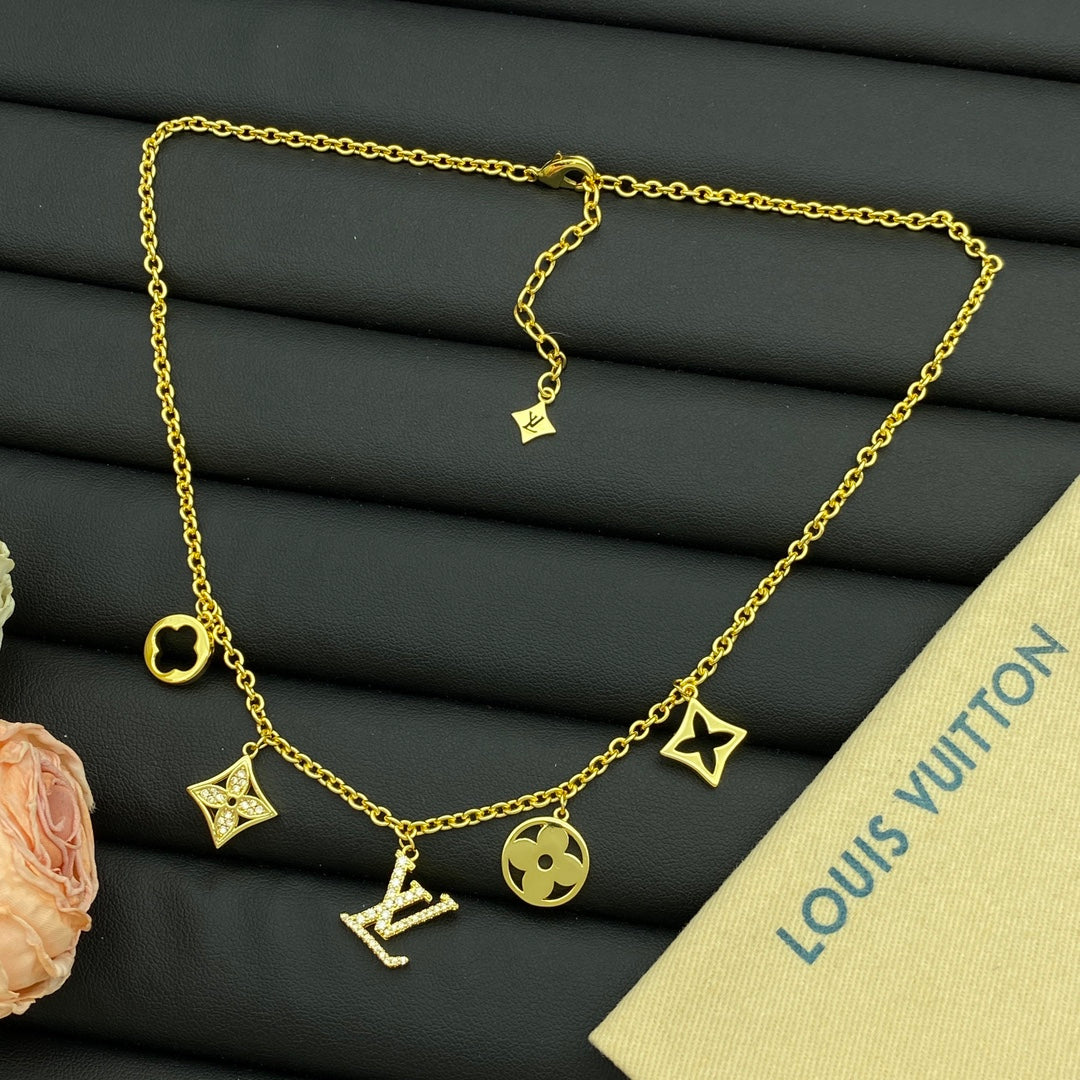 Mixed Shape Multi-Charm Dangle Station Necklace