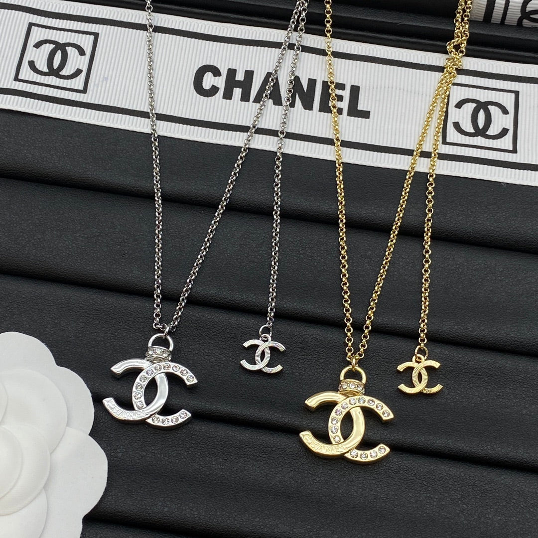 Crystal Row CC Logo Pendant Necklace – Gold & Silver