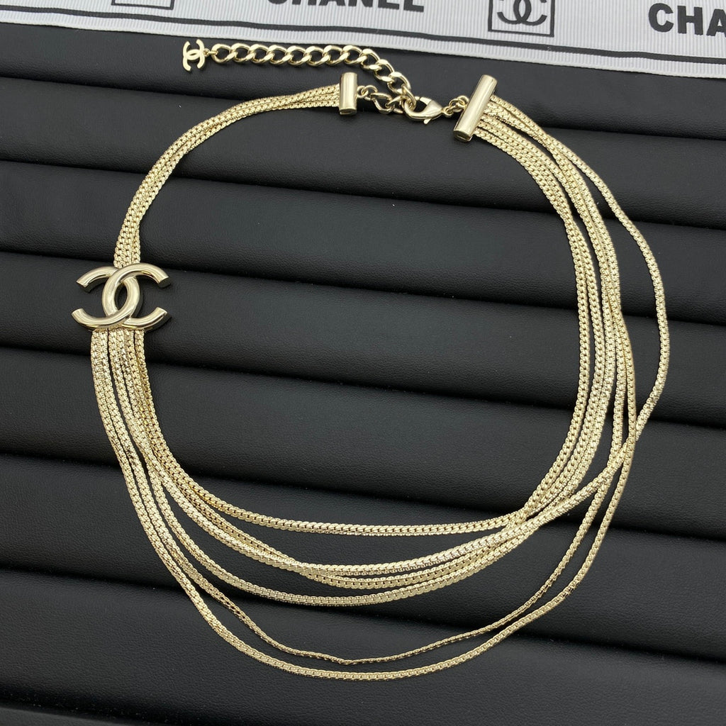 CC Logo Multi-Strand Snake Chain Choker Necklace