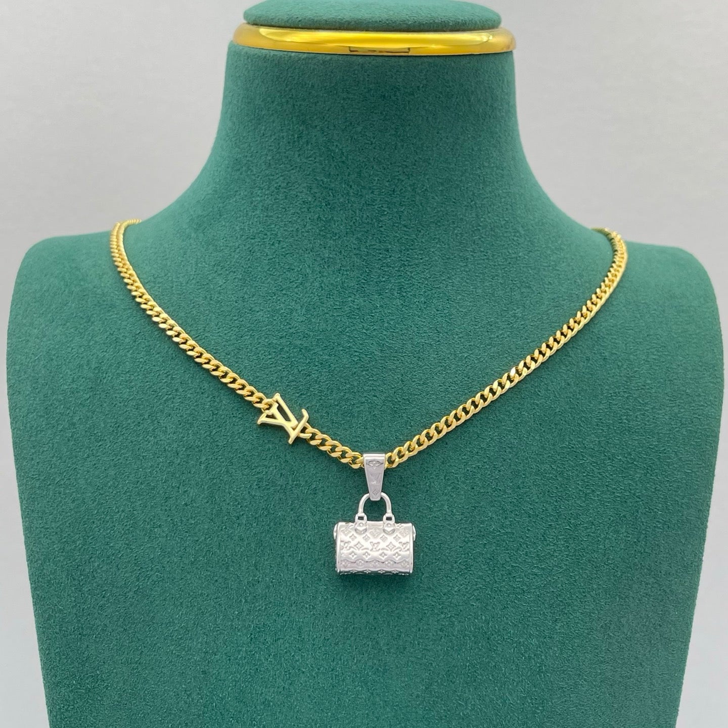 Miniature Handbag Charm Curb Chain Necklace