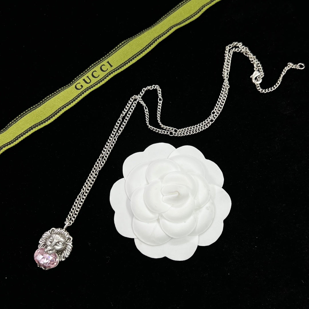 Silver Lion Head Crystal Jewelry Set