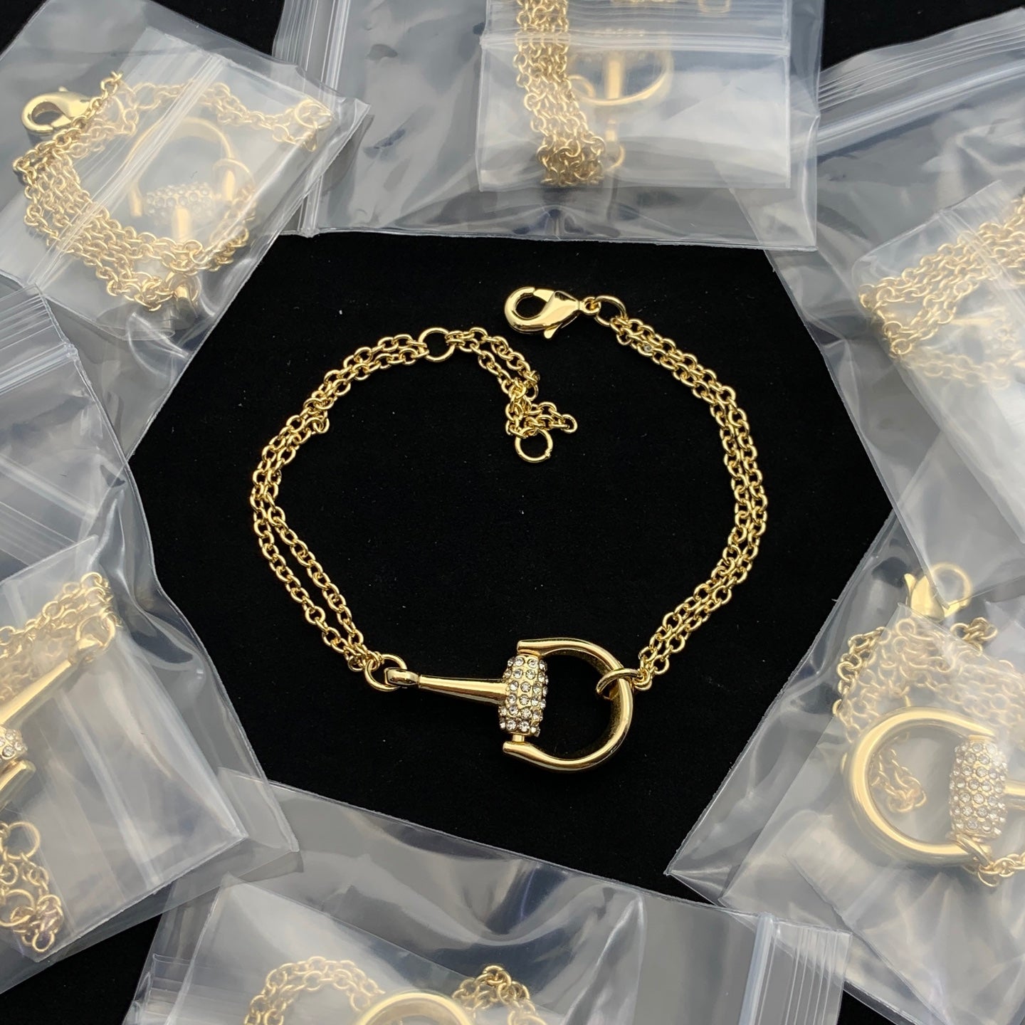 Dainty Crystal Horsebit Chain Jewelry Set