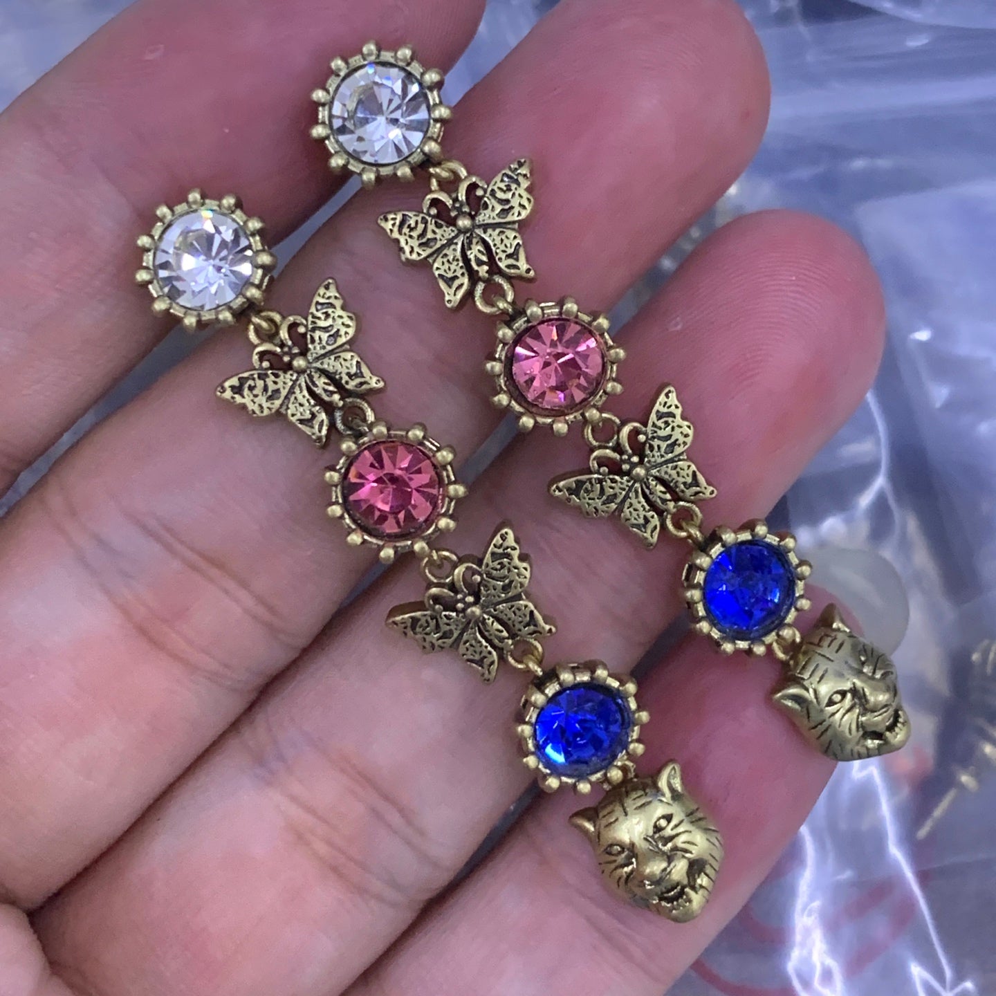 Vintage Gold Rainbow Gemstone Butterfly Cuban Chain Jewelry Set