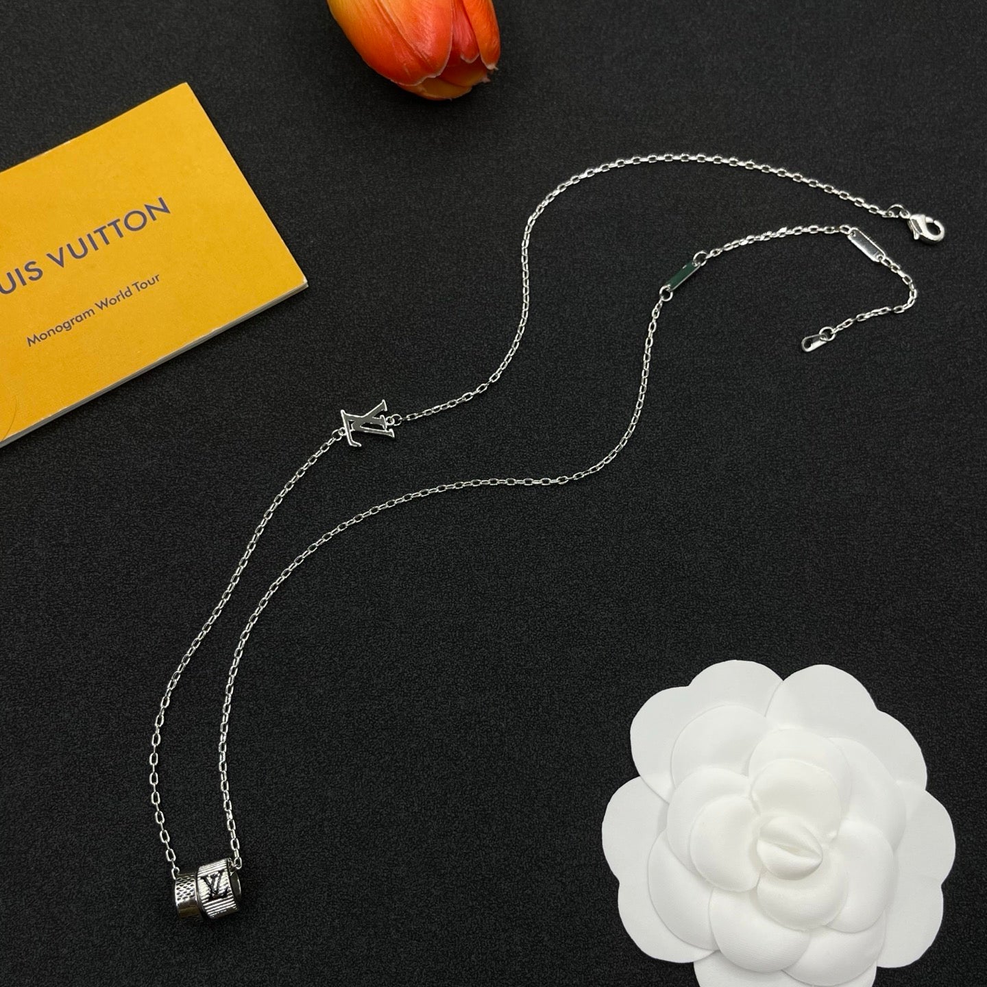 Monogram Barrel Bead Pendant Necklace