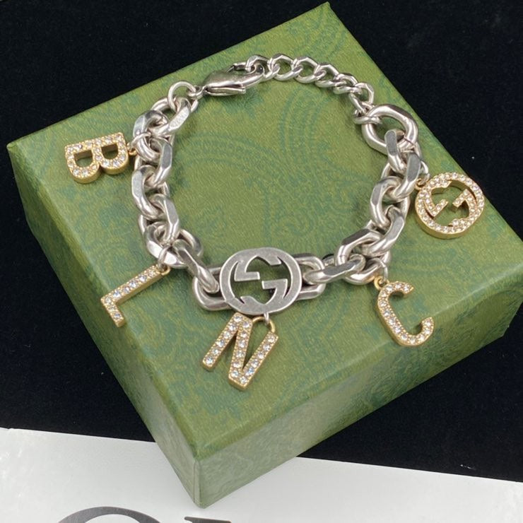 Silver Cuban Link Letter Dangle Chain Set