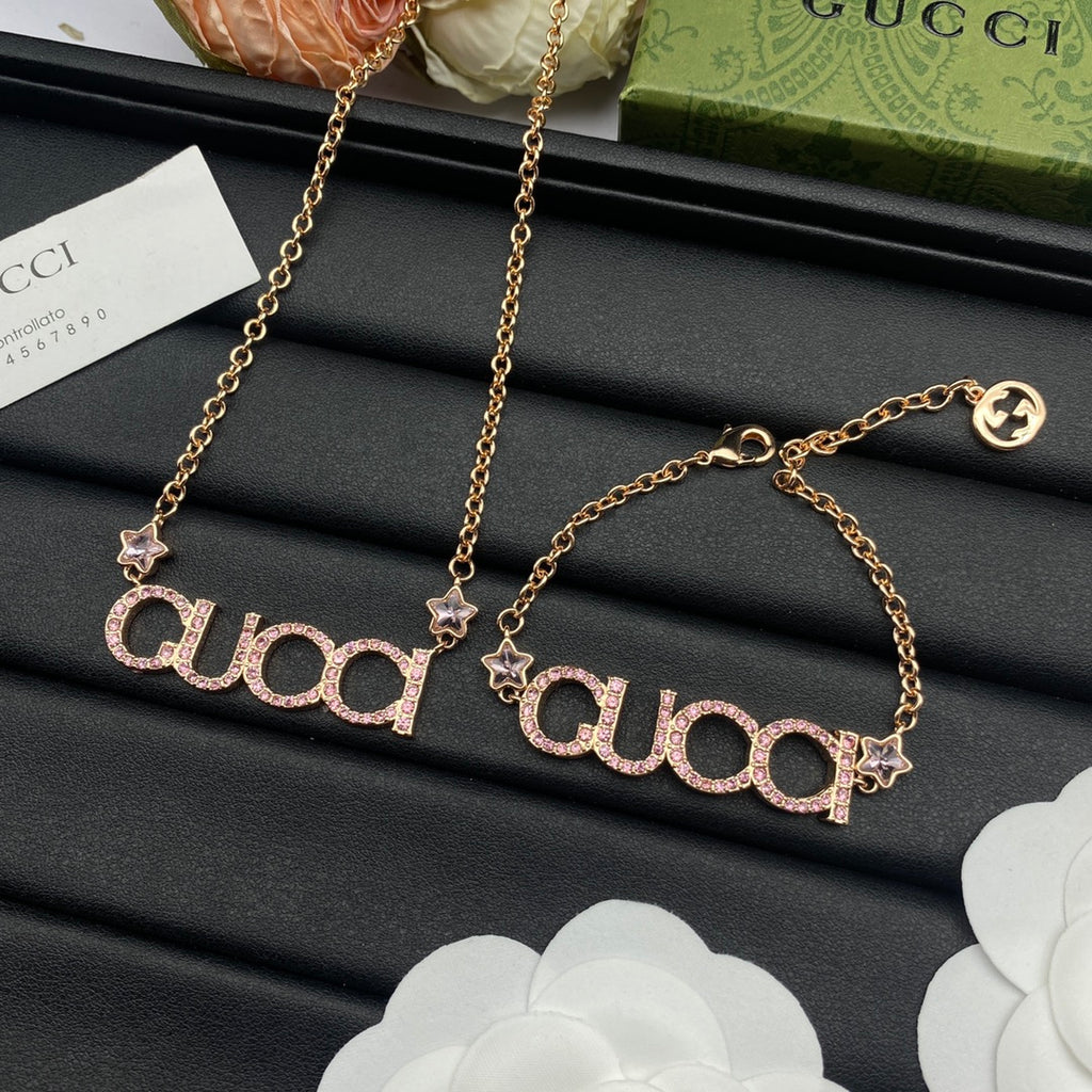 Crystal Pavé Logo Necklace & Bracelet Set