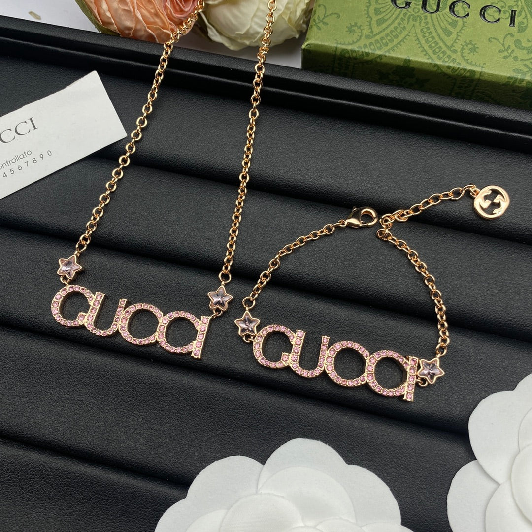 Crystal Pavé Logo Necklace & Bracelet Set
