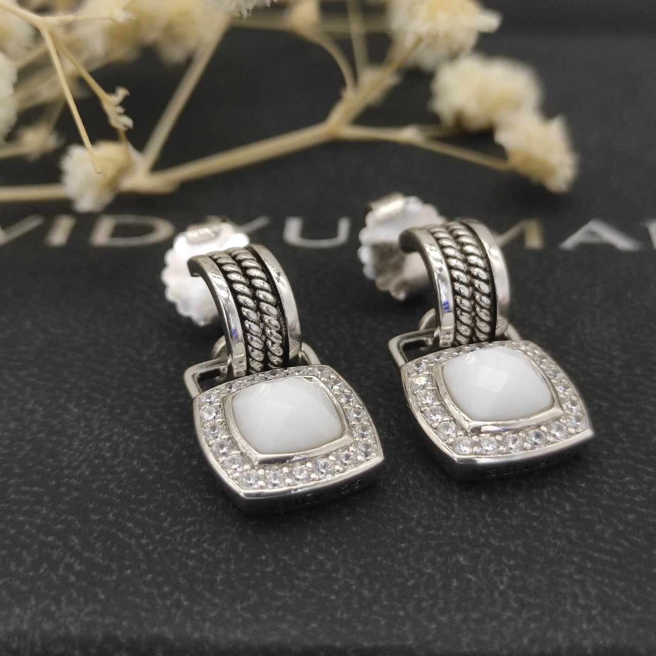 Pavé Halo Cushion Gemstone Drop Earrings
