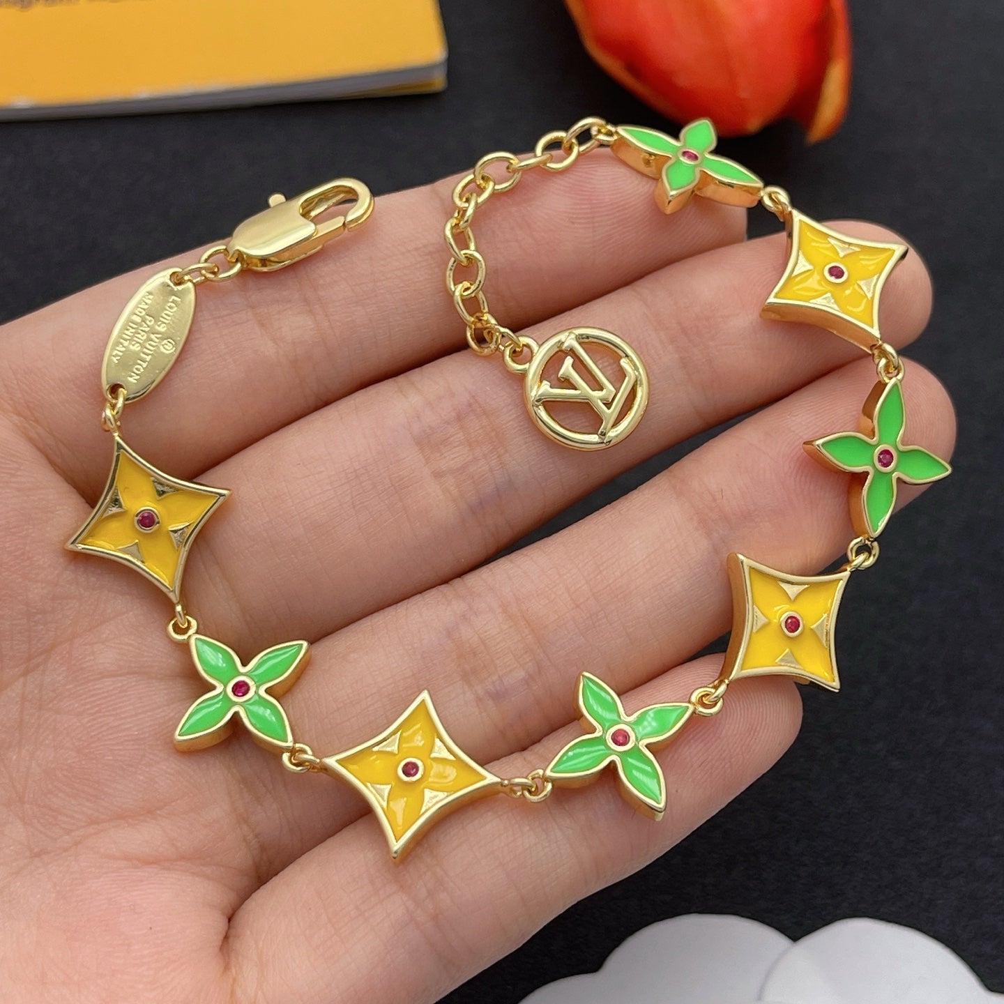 Enamel Flower Monogram Jewelry Set