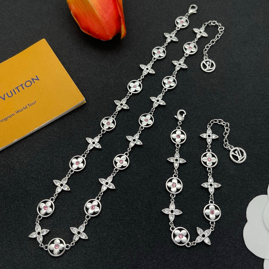 Floral Medallion Crystal Link Jewelry Set