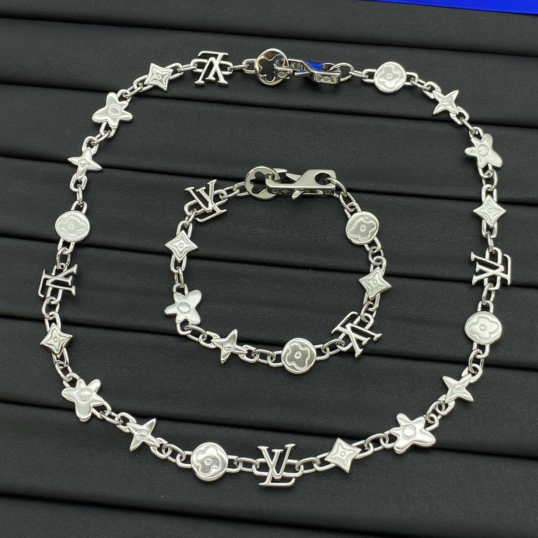 Mixed Shape All-Over Charm Station Necklace & Bracelet Set