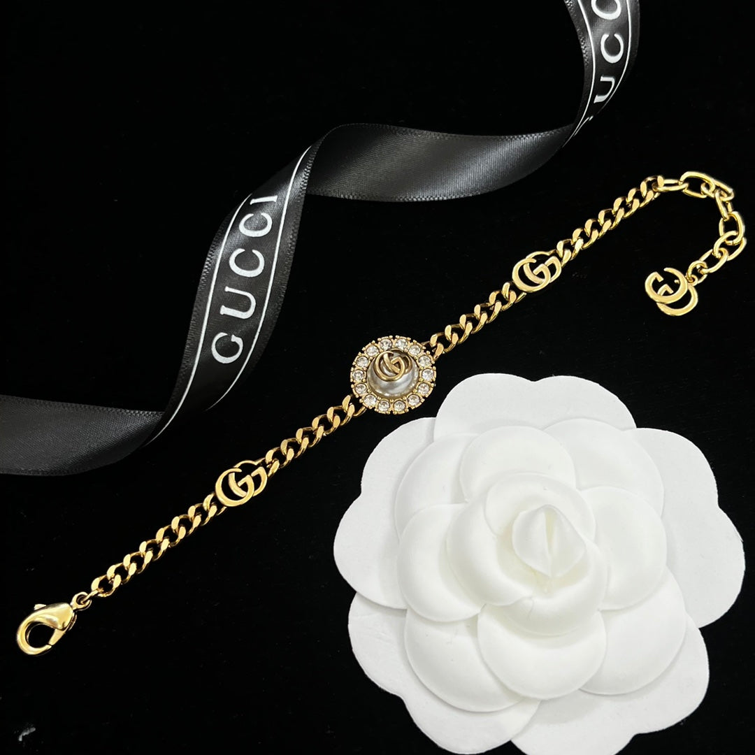Luxury Pearl Rhinestone Halo Logo Full Jewelry Set