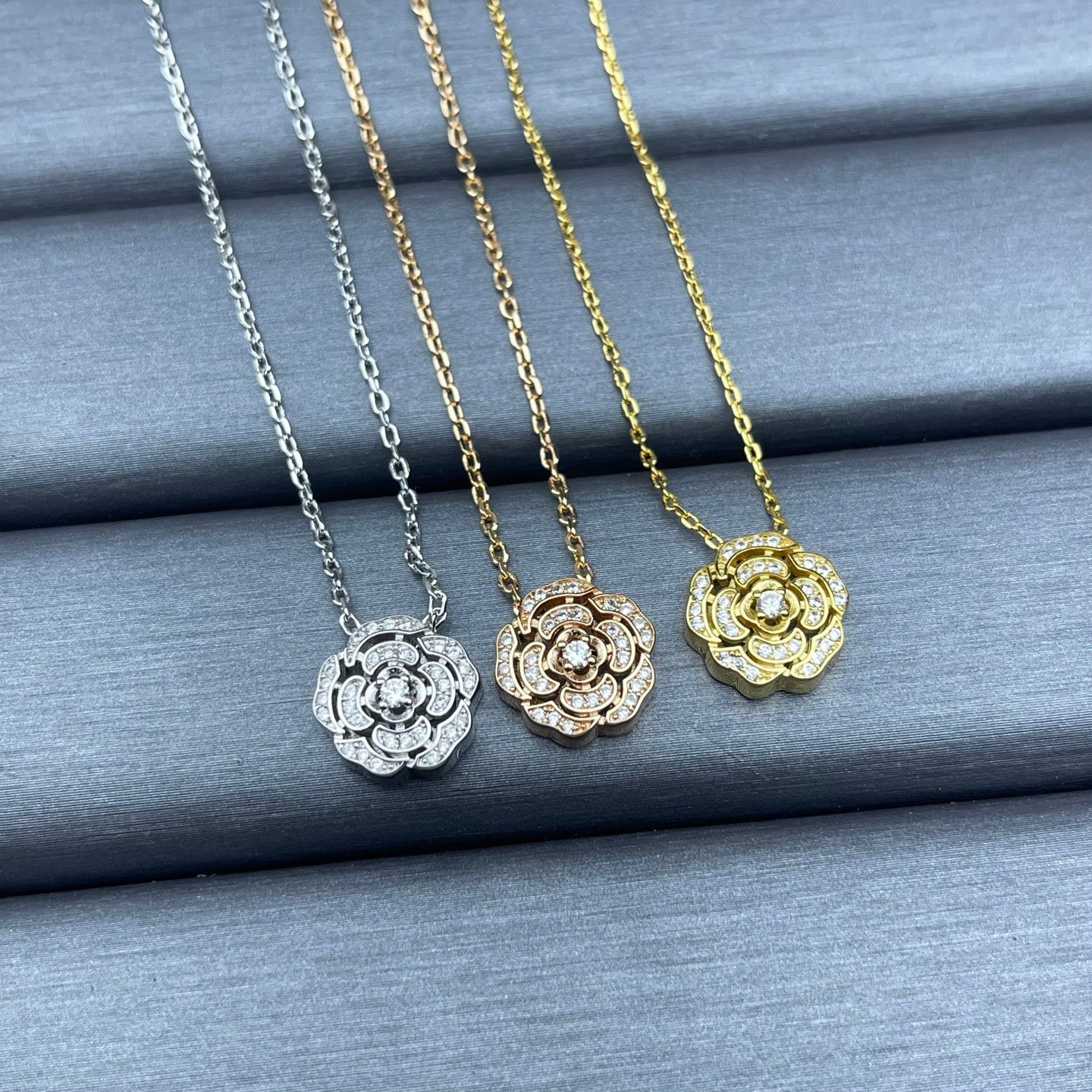 Crystal Pavé Rose Flower Pendant Necklace