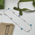 Blue Topaz Crystal Logo Station Chain Jewelry Set