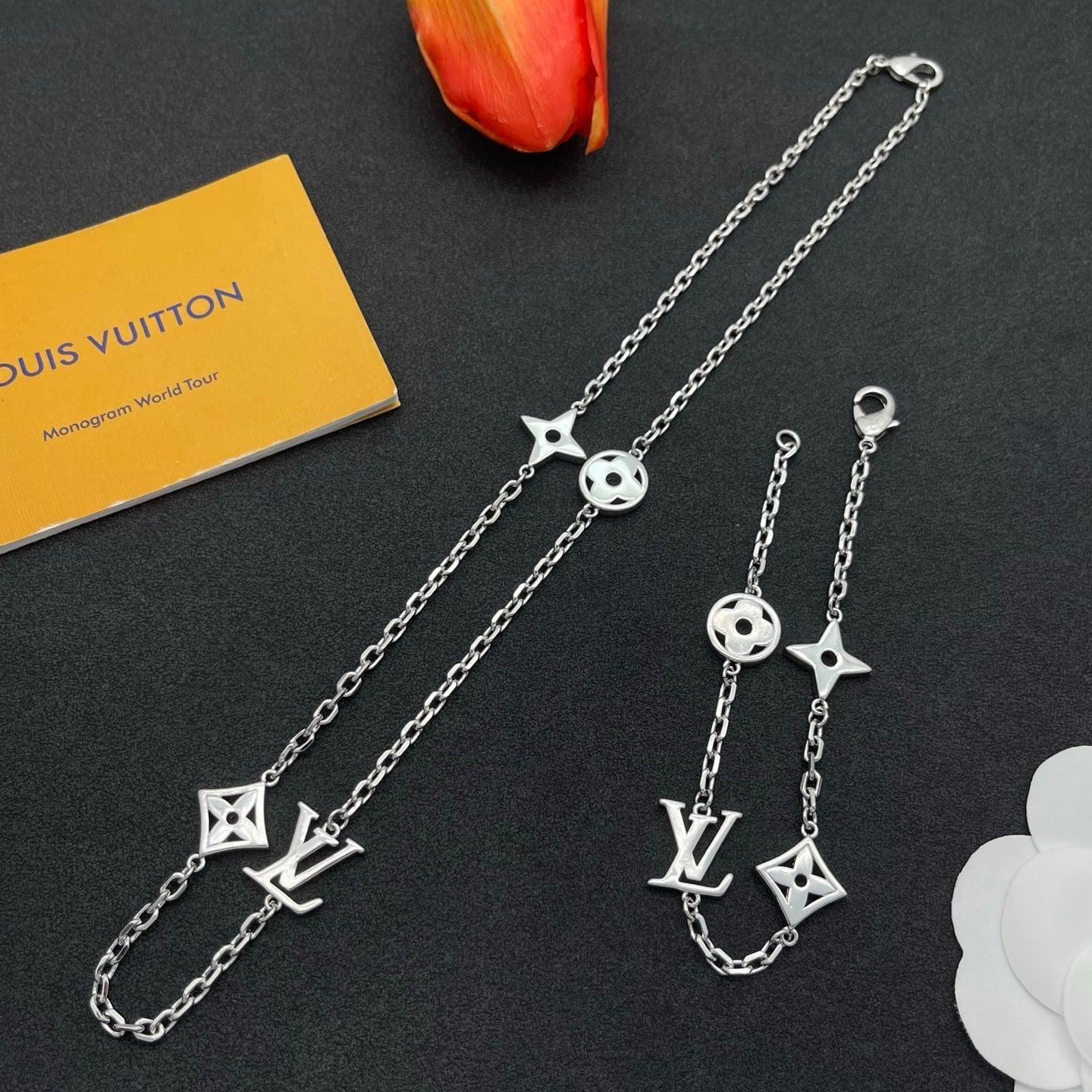 Classic Monogram Charm Station Necklace & Bracelet Set