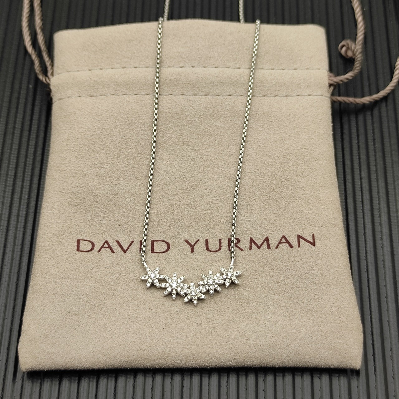 Triple Starburst Cluster Pavé Necklace