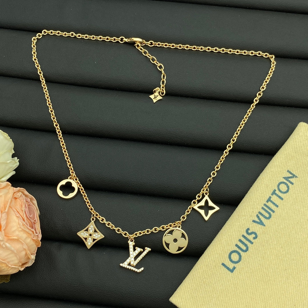 Mixed Shape Multi-Charm Dangle Station Necklace