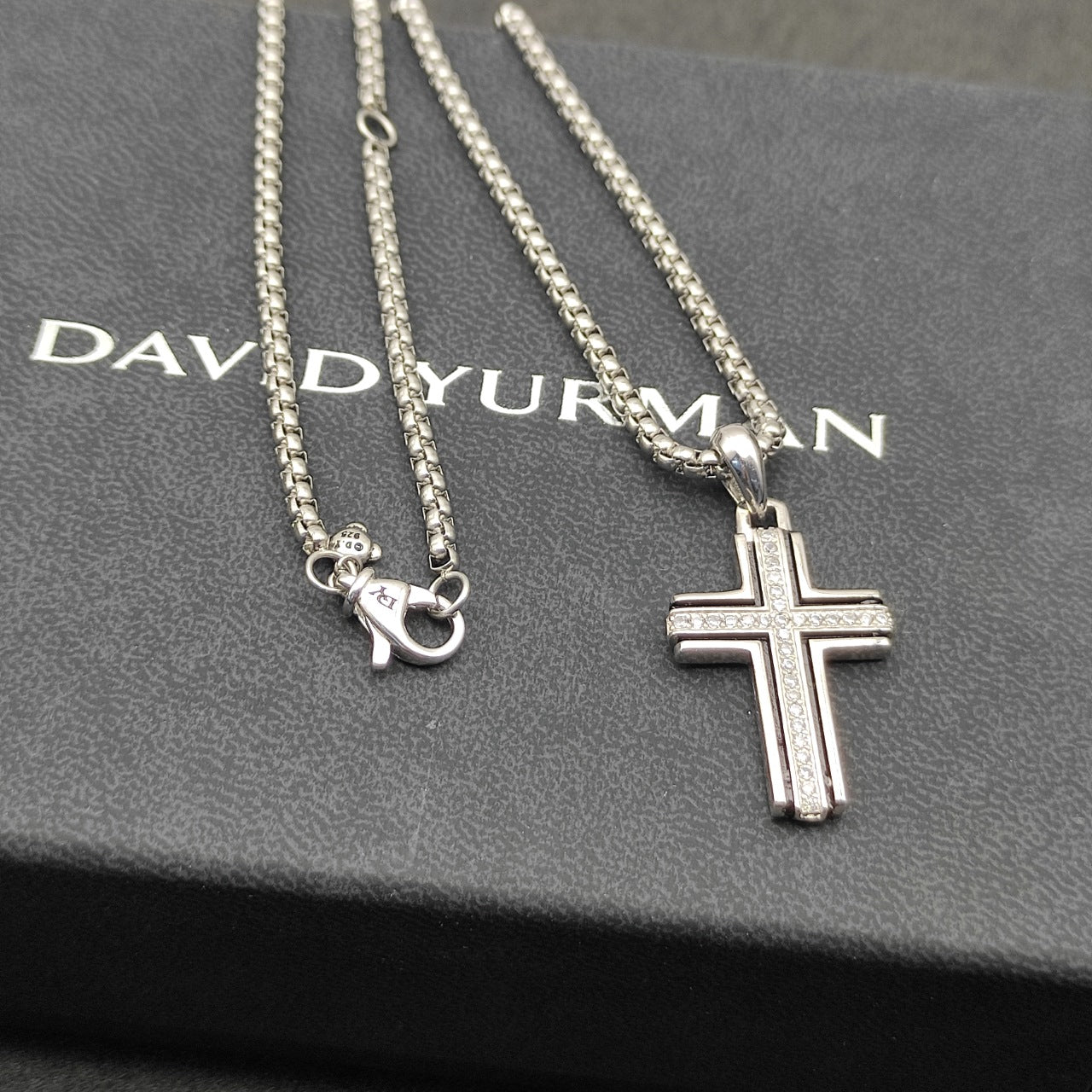 CZ Cross Box Chain Necklace