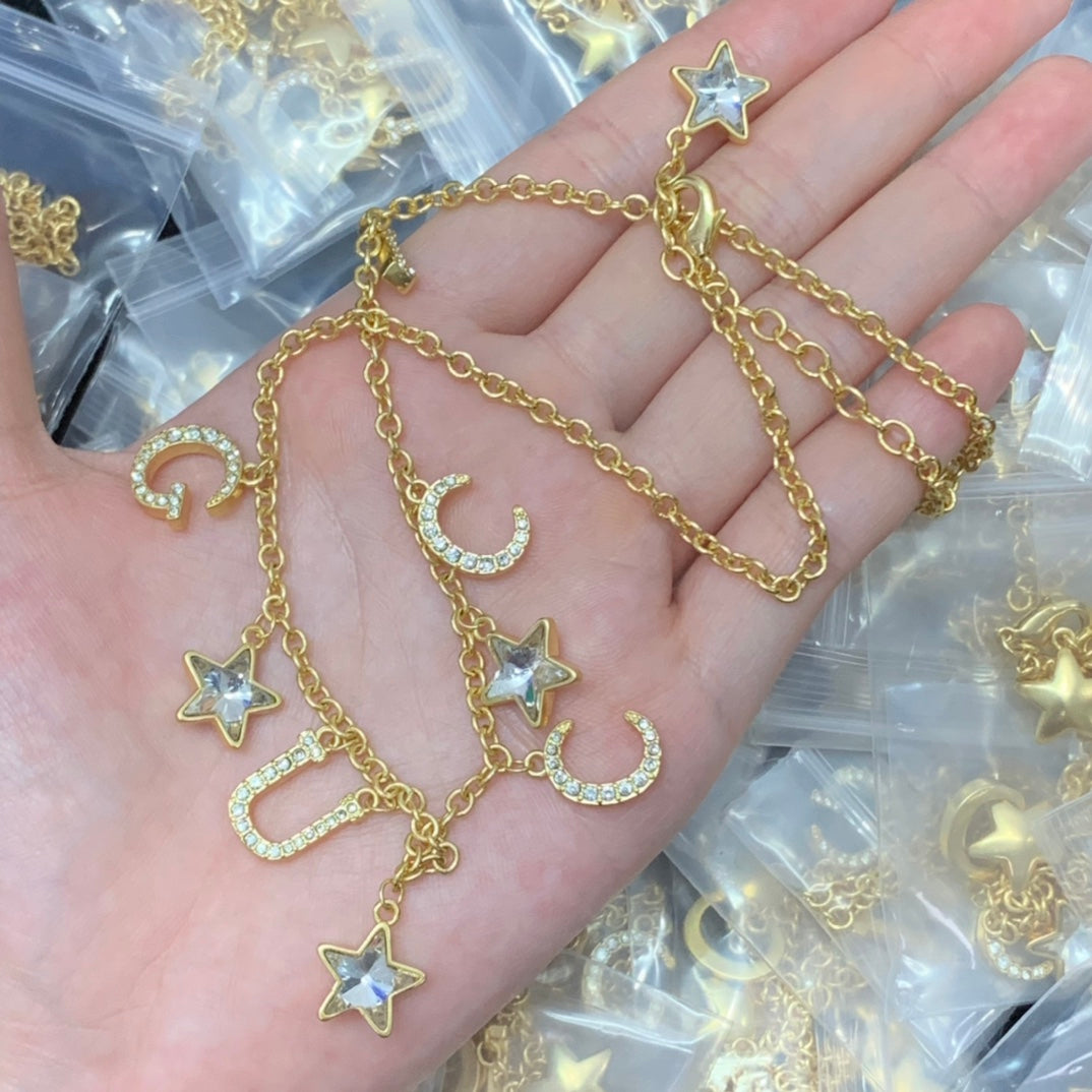 Gold Crystal Star & Letter Charm Jewelry Set