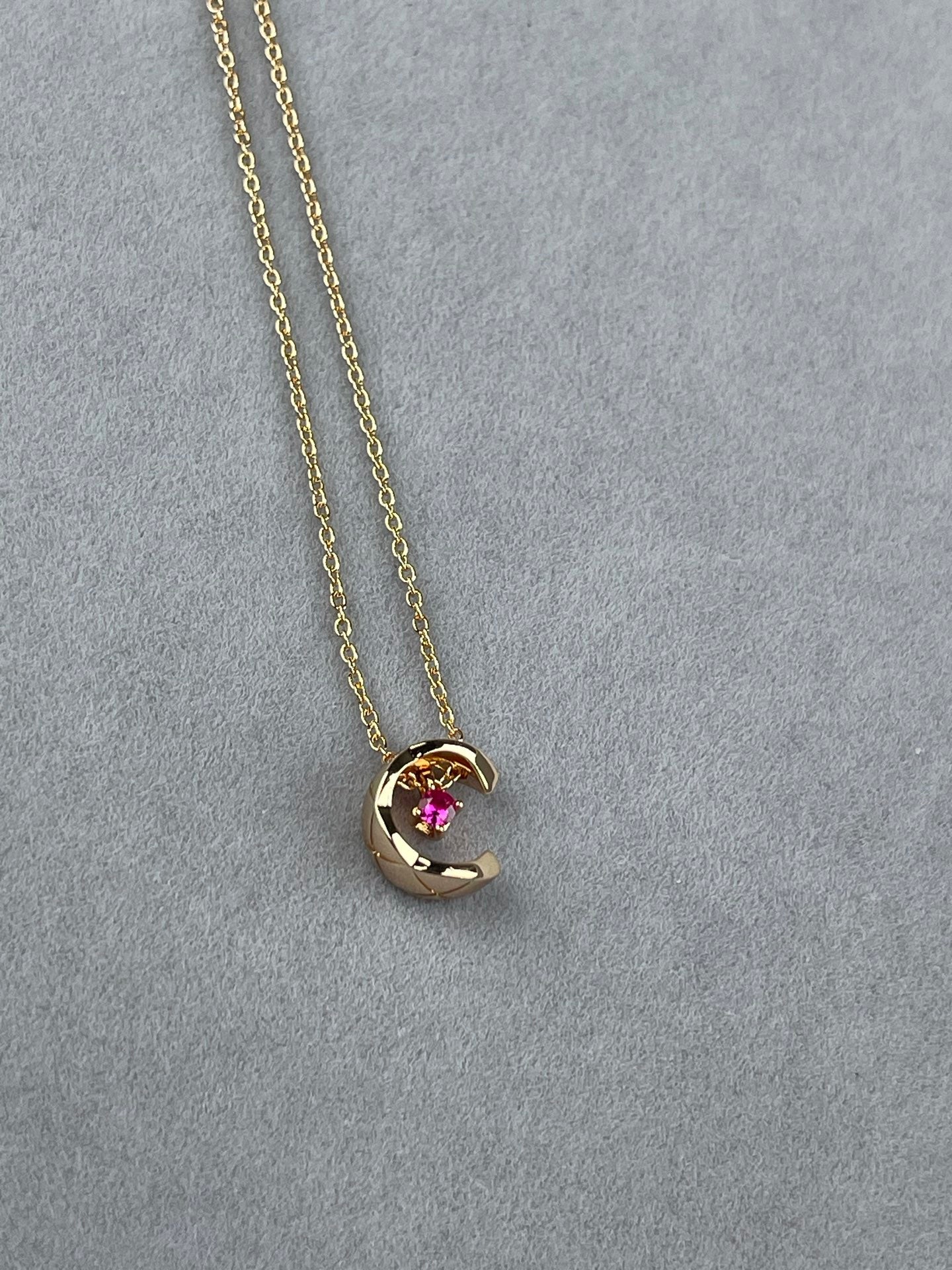 Crescent Moon Single Crystal Pendant Necklace
