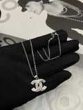 Crystal CC Logo Pendant Necklace & Earrings Set