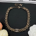 Triple-Row Chain Link Necklace & Bracelet Set | Crystal Logo