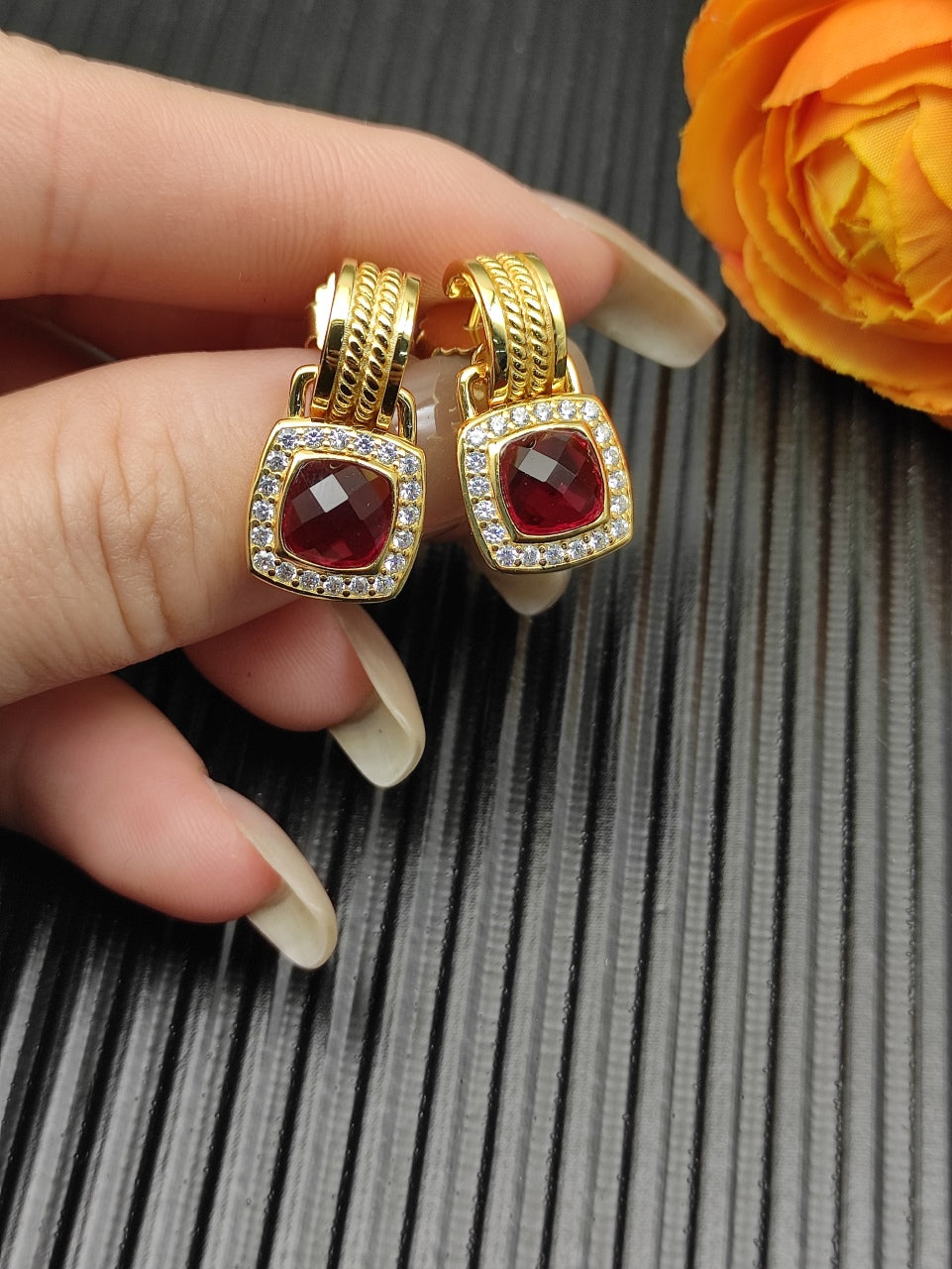 Pavé Halo Cushion Gemstone Drop Earrings