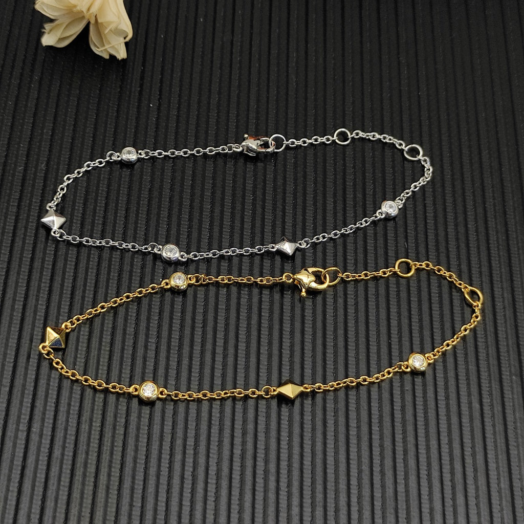 Bezel CZ & Pyramid Stud Station Chain Bracelet