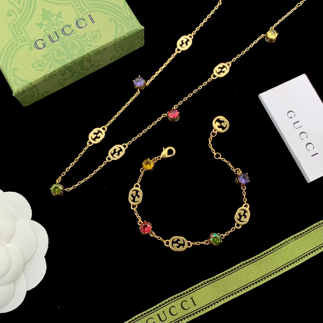 Multicolor Gemstone Logo Chain Jewelry Set