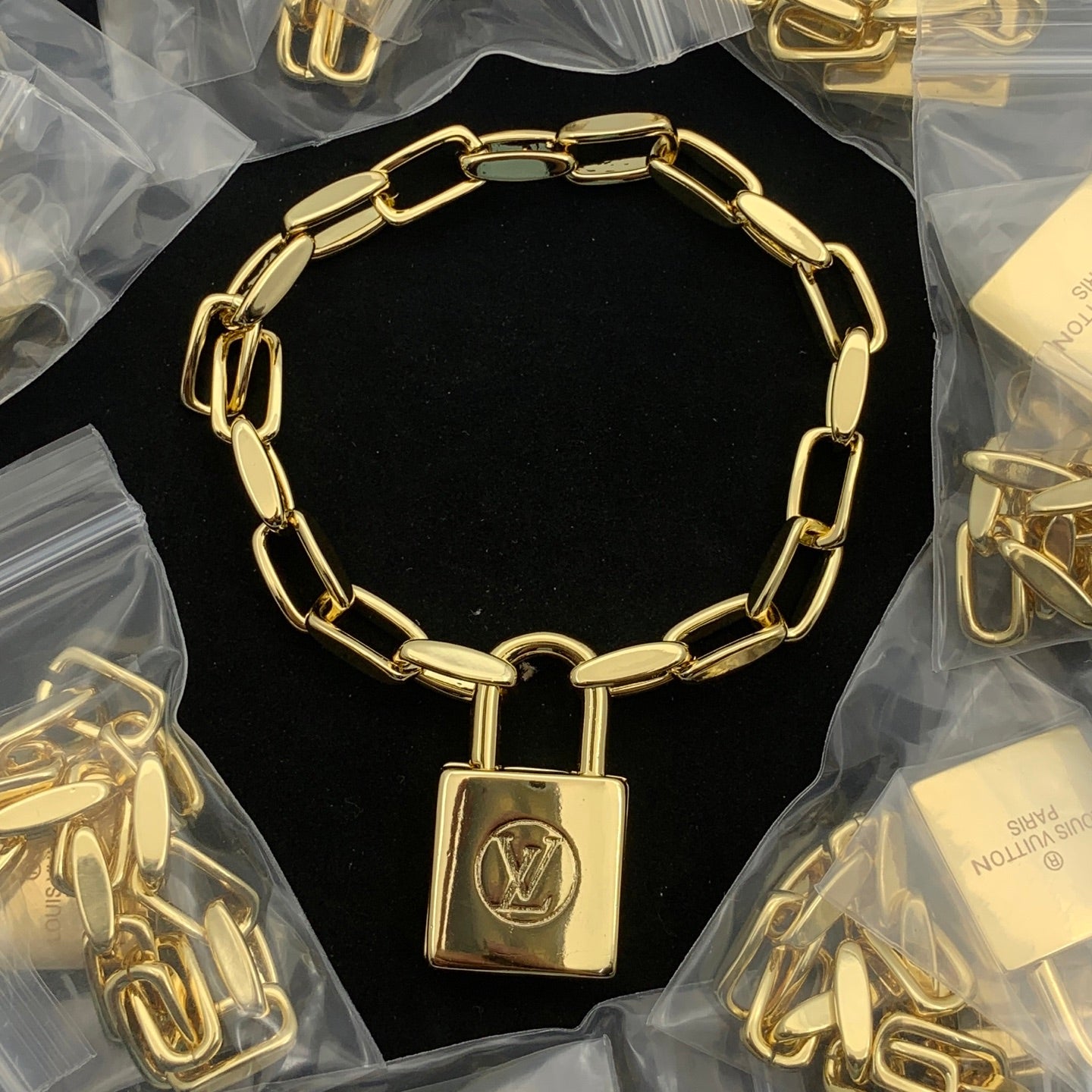 Bold Logo Lock Pendant & Paperclip Link Chain Jewelry Set