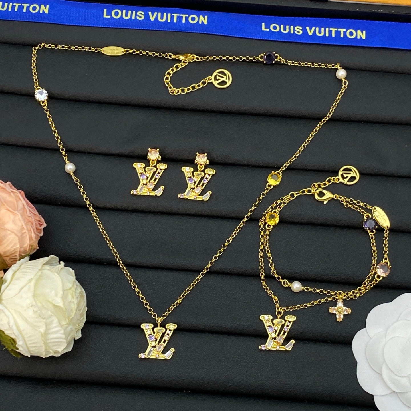 Monogram Crystal Pendant Set