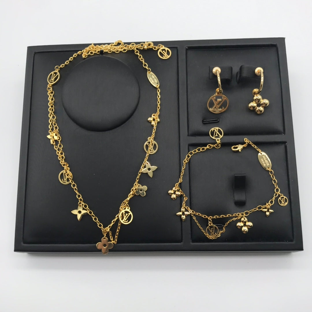 Classic Monogram Flower & Logo Charm 3-Piece Jewelry Set