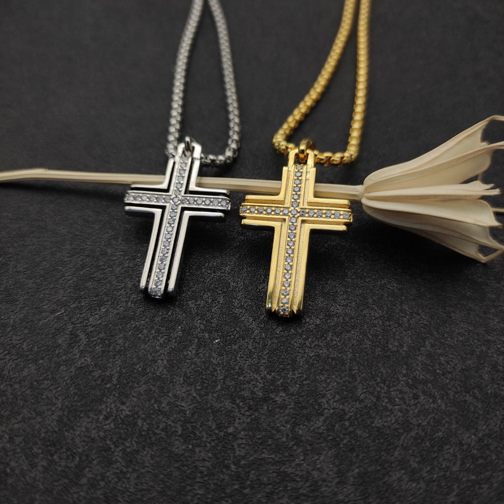CZ Cross Box Chain Necklace