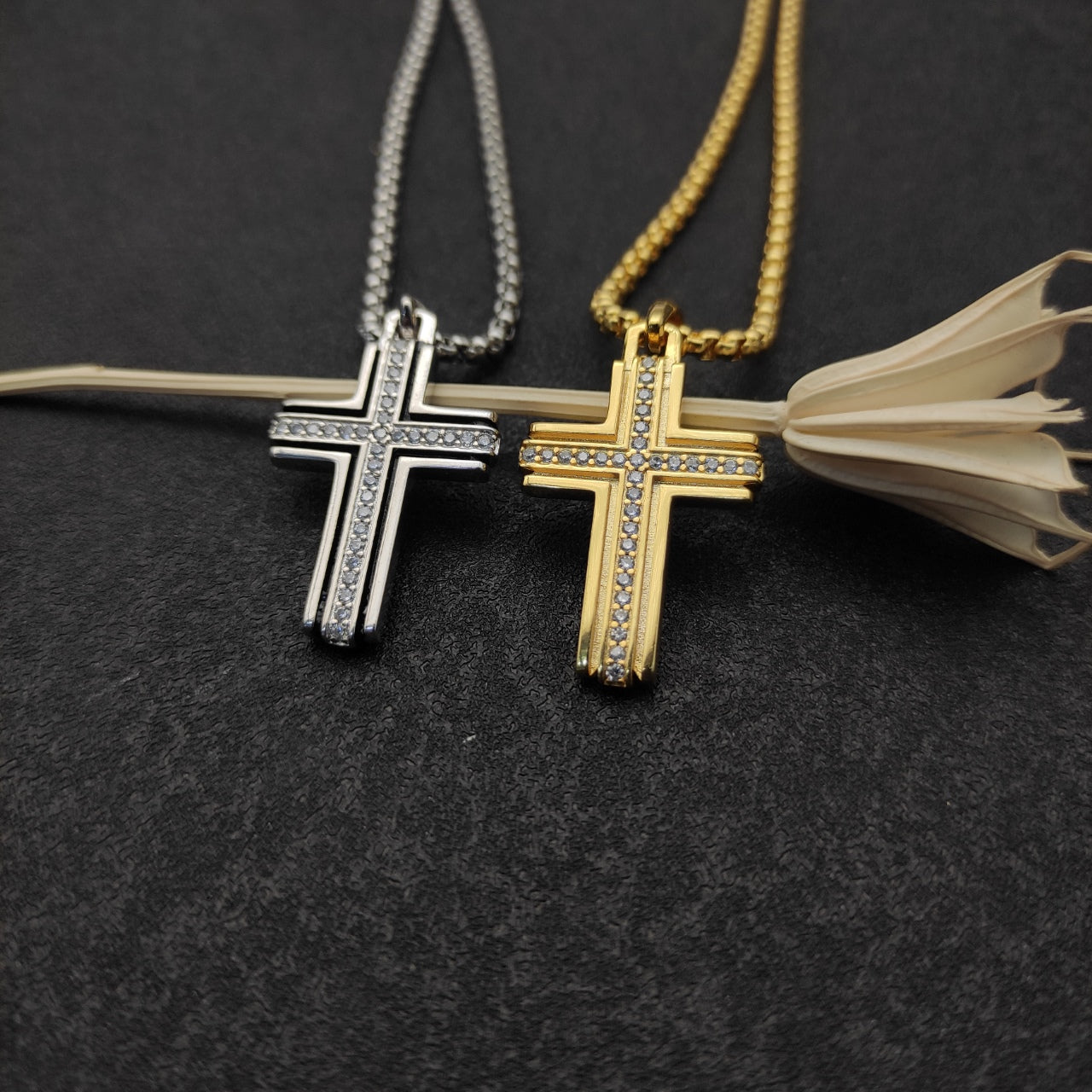 CZ Cross Box Chain Necklace