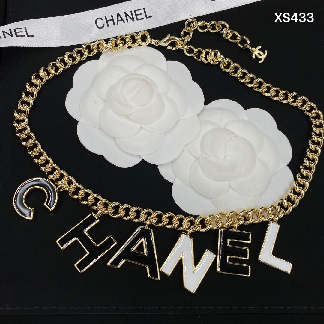 Black & White Enamel Letter Charm Jewelry Set