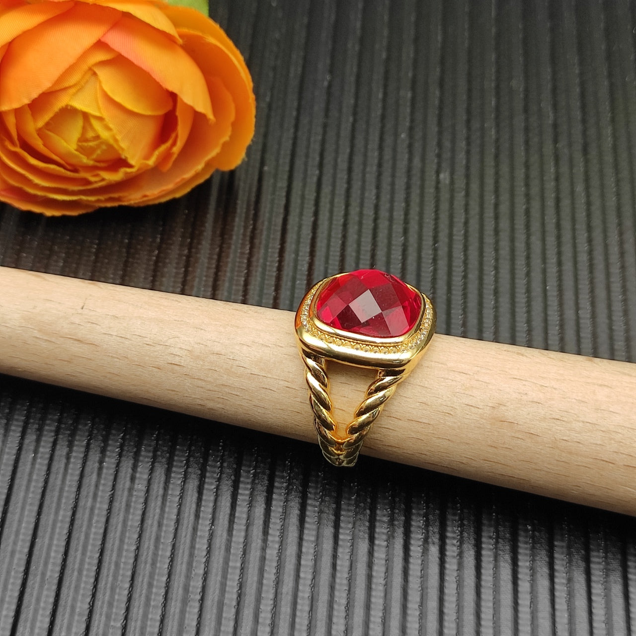 Colorful Crystal Square Pendant Necklace & Ring Set