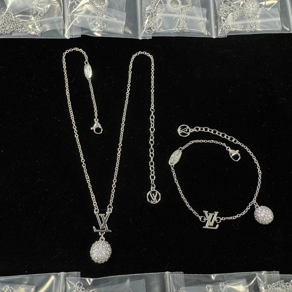 Dainty Logo Letter & Pavé Ball Drop Jewelry Set